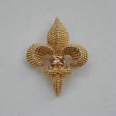 Sphinx pin Fleur de Lis, gold plated & garnet cabochons, 1950`s English